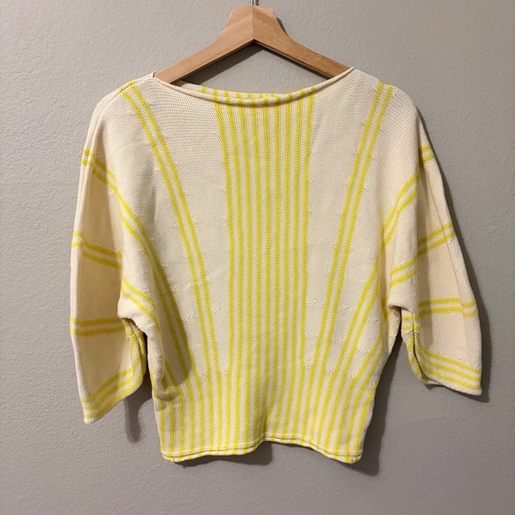 Anthropologie Moth Knit Striped Sweater Size XS Dolman Sleeve‎ Boat Neck Yellow - Picture 3 of 6